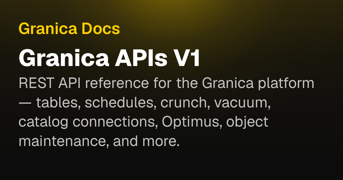 Granica APIs V1 | Granica Docs | Granica Docs